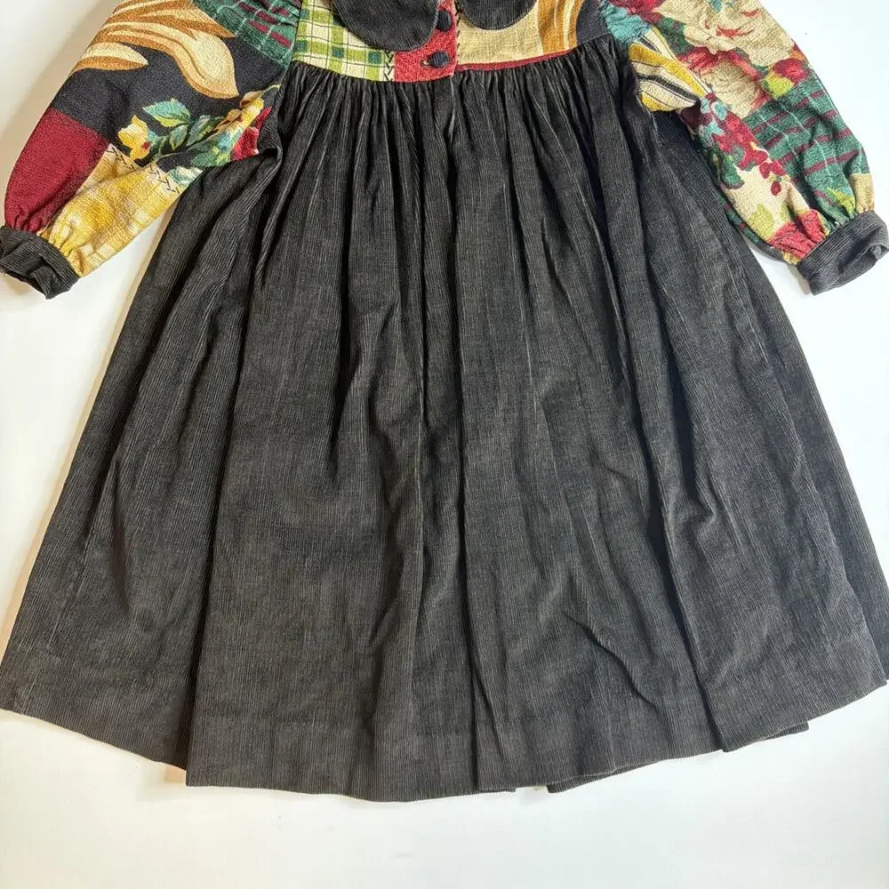 Vintage Traditions Pamela Kline Girls Dress Size 3T Corduroy Floral Cottagecore